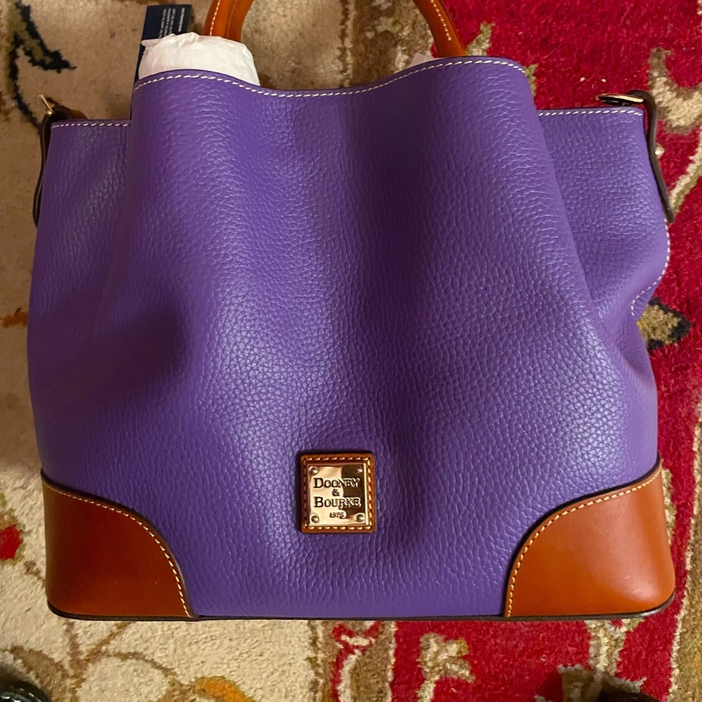 Dooney & Bourke Pebbled Leather Brenna Satchel with detachable strap in Amethyst